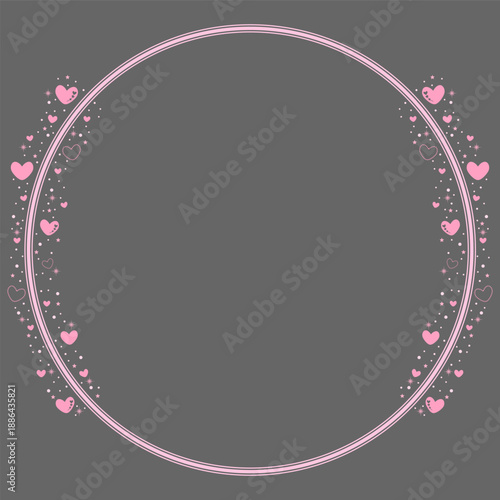 Pink Circle Border Frame With Sparkling Glitter Love Heart Pattern Ornament