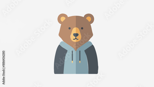 Stylized Flat Design Illustration of a Bear Wearing a Hoodie.