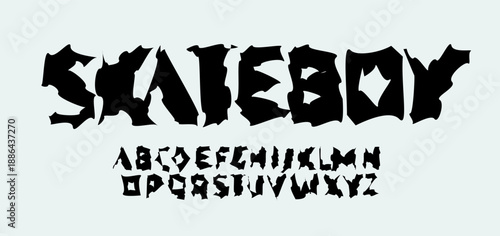 Rough Font Logo Alphabet Uneven Letter Set Horror Typography, Sharp Psycho Typographic Design for Punk Music Title Text, Typo Poster Headline, Grunge Hand Written Crooked Fonts. Vector Typeface