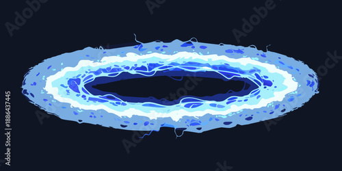 Abstract blue oval shape with layered rings and a dark central void