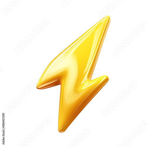 A Cartoon Yellow lightning bolt icon emoji, isolated on a transparent background.