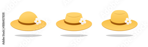Cute straw spring hat with flower vector isolated on white background.