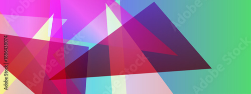 Creative composition of translucent colorful geometric triangles with vibrant gradient mesh overlay