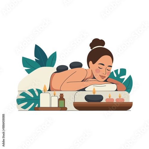 Hot Stone Massage Therapy Scene with Tropical Spa Elements