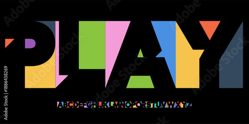 Cutout Negative Space Font Logo Alphabet Color Geometric Blocks Letter Set Modern Typography, Creative Typographic Design for Poster Headline, Type Symbol Logotype, Colorful Fonts. Vector Typeface