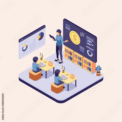 Modern Business Education Interactive Learning with Digital Displays and Student Engagement