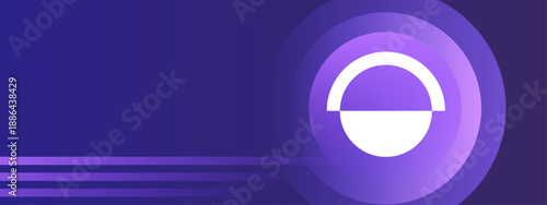 Sophisticated dark purple backdrop featuring a stylized white crescent symbol and horizontal speed lines for technology