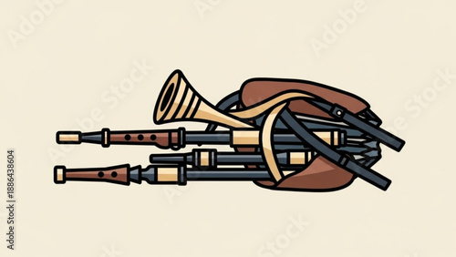 Bagpipes musical instrument illustration traditional folk music equipment vector graphic for cultural or historical themes isolated on light background