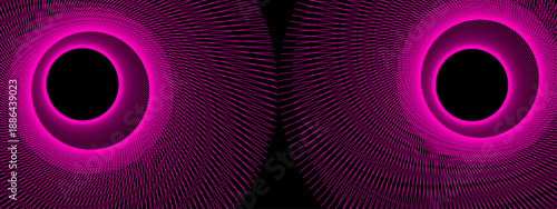 Vibrant magenta and pink neon lines intersecting to form a detailed circular mesh pattern against a black backdrop