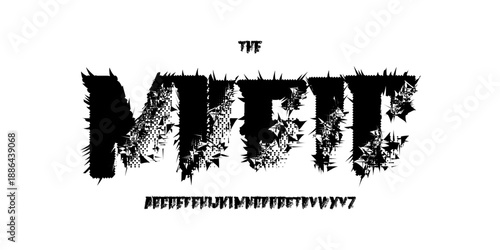 Rough Rock Font Logo Alphabet Uneven Letter Set Horror Typography, Sharp Psycho Typographic Design for Punk Music Title Text, Typo Poster Headline, Grunge Hand Written Crooked Fonts. Vector Typeface