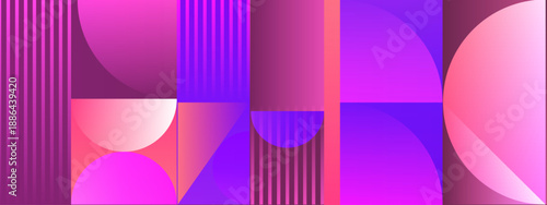 Fashionable pink and violet geometric pattern with stripes and half circles for textile and editorial design