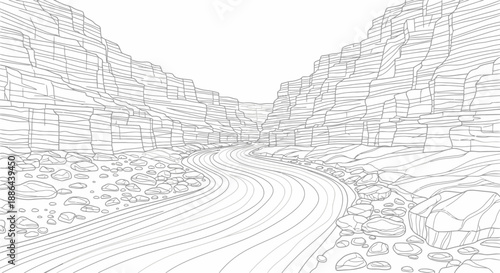 Grand Canyon National Park Line Drawing Landscape.