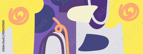 Creative and quirky design featuring hand-drawn style organic shapes and spirals in a vibrant color scheme