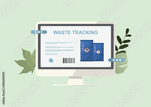 Digital hazardous waste tracking dashboard. Ideal for sustainability, compliance, or environmental management projects. Hazardous waste management concept. Vector illustration