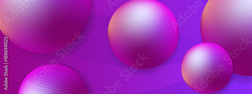 Premium purple and violet background with realistic spheres and fine curved lines for cosmetic or luxury branding