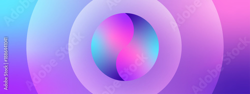 Conceptual design of a stylized yin yang symbol on a purple concentric ring background