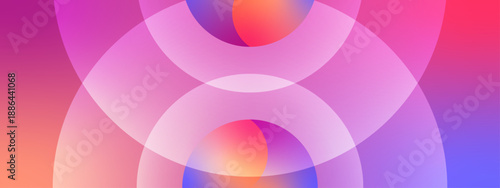 Symmetrical composition of intersecting pink and blue rings with vibrant gradient fills