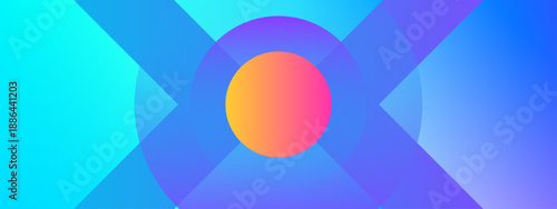 Abstract digital art featuring blue and purple overlapping circles with a vibrant orange sun center for futuristic tech designs