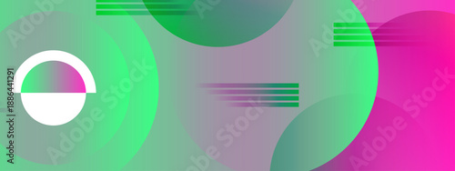 Striking green and magenta color block background with circular elements and motion lines for eye-catching digital ads