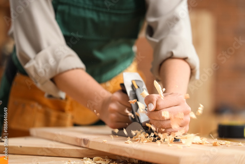 Young female carpenter plan...