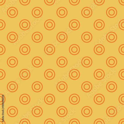 Vector seamless retro pattern with orange lined circles on a yellow background