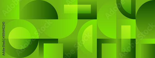Dynamic green background with diverse geometric elements and shades of lime and forest green perfect for environmental and tech themes