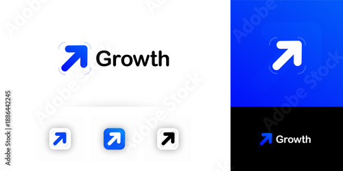 Growth Logo Financial Grow Rise Arrow Abstract Shape. Finance Technology Corporate Logotype. Fintech Digital Transformation Brand, Marketing Business Startup Modern Symbol Design. Vector Illustration