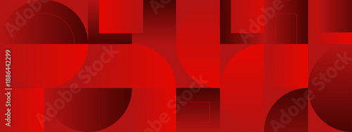 Intense red monochromatic geometric background featuring circular and rectangular shapes for a powerful and energetic visual impact