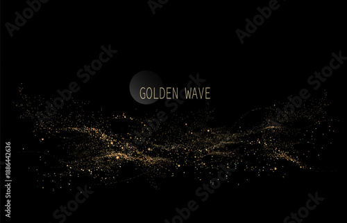 Isolated design element, abstract exquisite golden wave of chaotic tinsel.