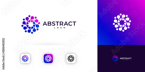 AI circular logo symbol. Biotech molecule vortex icon, nuclear reactor research symbol, MRI science medicine technology. Modern tech logos for techno digital brands. Vector illustration