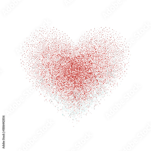 Red glitter heart spray paint effect dotted love symbol isolated on white background