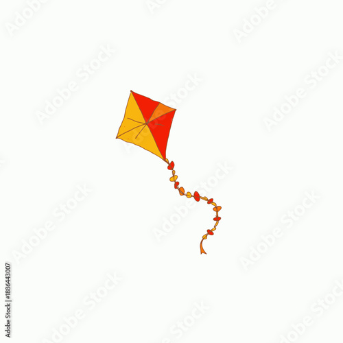 Vibrant diamond-shaped kite soaring in the clear sky with a colorful tail, symbolizing freedom and childhood joy on a bright, sunny day