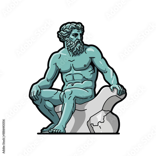 Illustration of a seated male figure.
