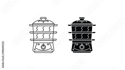 A black and white illustration of two identical cooking appliances side by side