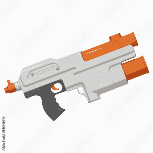 Detailed Close-Up of a Classic Toy Blaster in Orange and White with Unique Design and Mechanical Features