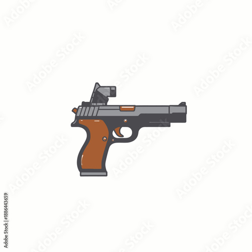 Illustration of a modern hand-held firearm with design elements including a detailed grip and sight, showcasing a blend of mechanical and aesthetic features
