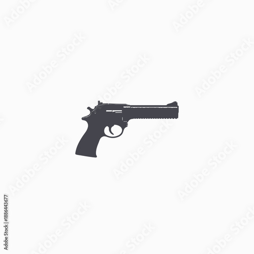 High-caliber revolver with extended barrel and ergonomic grip against a minimalist white background showcasing firearm design and engineering