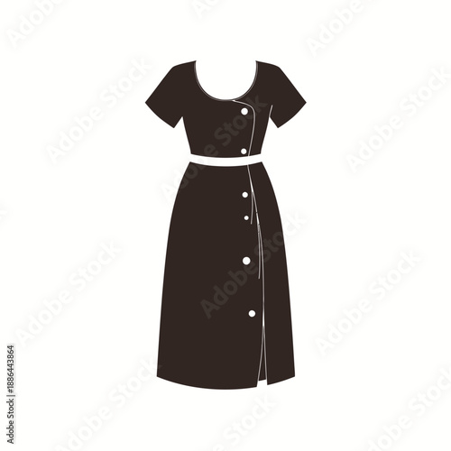 Elegant Black Dress with Buttoned Front and Short Sleeves Ideal for Formal and Casual Occasions Showcasing Simple Yet Chic Style