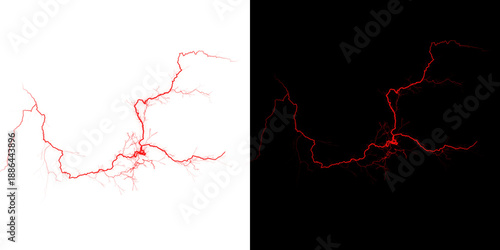 Red lightning bolt on white and black backgrounds side by side isolated on transparent background