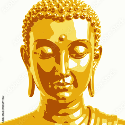 Radiant Golden Buddha Statue with Peaceful Expression and Intricately Designed Features Symbolizing Spiritual Serenity and Enlightenment