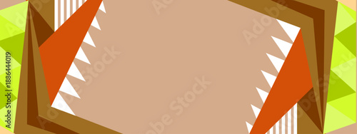 Symmetrical abstract layout using brown and orange tones with green triangular textures for a natural feel