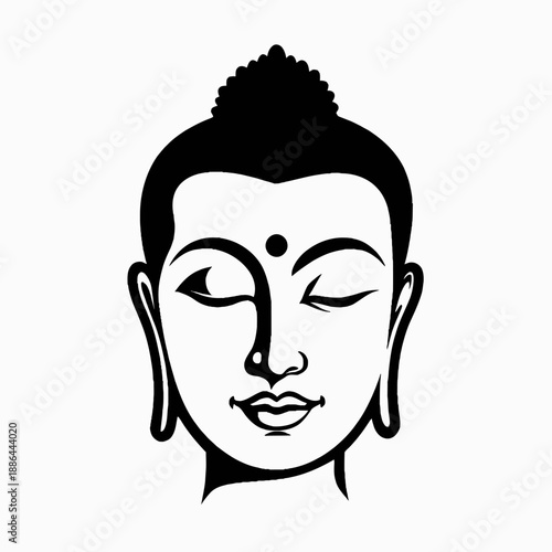 Serene Black and White Illustration of a Tranquil Buddha Face with Closed Eyes Symbolizing Peaceful Meditation and Spiritual Harmony