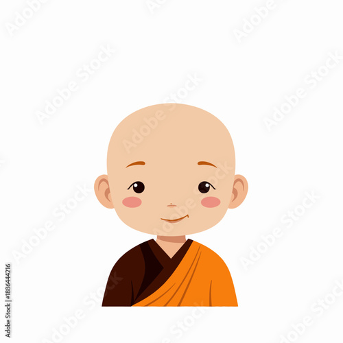 Adorable Cartoon Illustration of a Young Monk with a Gentle Smile and Simple Robe Conveying Peace and Innocence in a Minimalistic Style