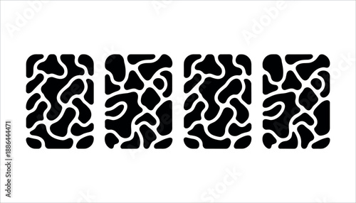 Black and white abstract pattern of four identical irregular shapes texture solid in white background