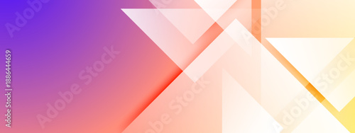High contrast geometric background with sharp white triangles and a warm orange to deep purple color transition