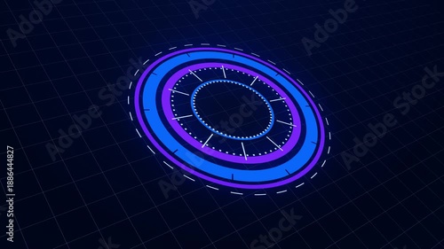 Cyber HUD Control Interface with Rotating Circular Indicators and Tech Motion