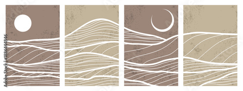 Set of mountain line art backgrounds, luxury wallpaper designs for covers, invitation backgrounds, white line designs, wall art and prints. Vector illustration.