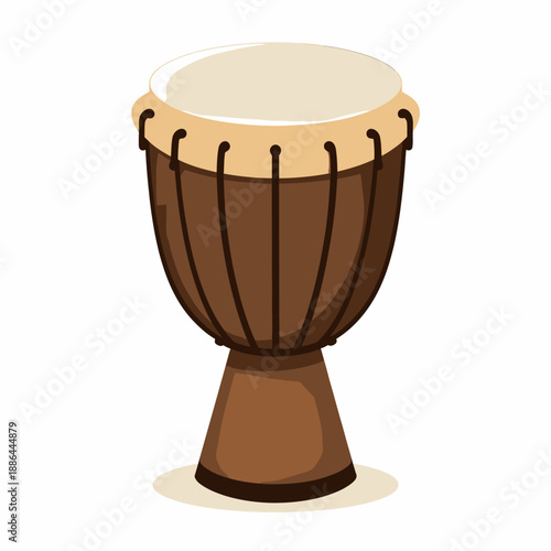 Illustration of a Traditional Wooden Hand Drum with Rope Tension System and Natural Skin Head for Percussion Enthusiasts and Musicians