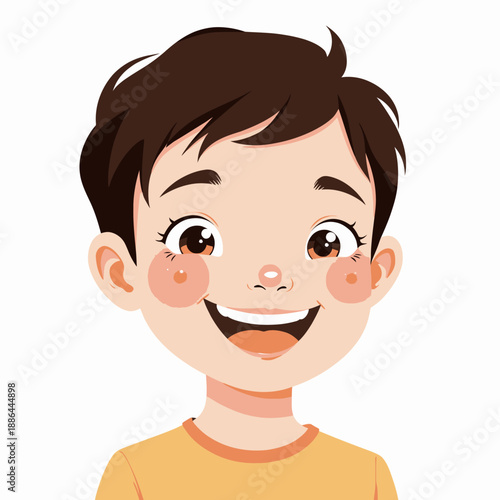 Illustration of a Happy Young Child with Short Hair and Big Eyes Wearing a Yellow Shirt
