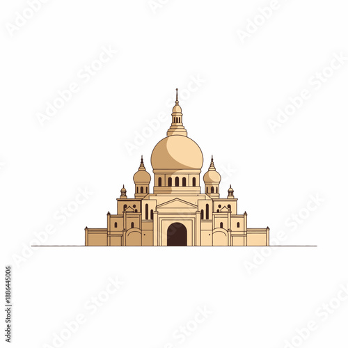 Elegant Symmetrical Illustration of a Majestic Historical Building with Intricate Architectural Details and Prominent Dome in Minimalist Style